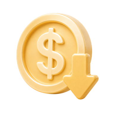 A golden dollar coin with a downward arrow